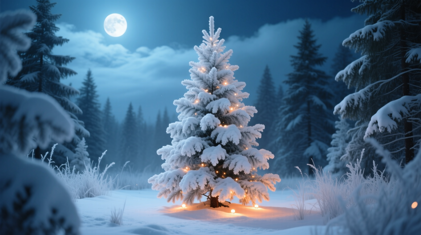 how to layer lighting on a flocked tree without washing out the snowy effect