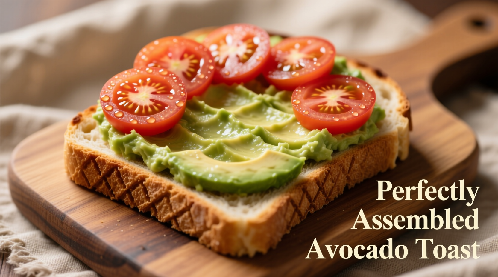 Perfectly assembled avocado toast with tomato slices