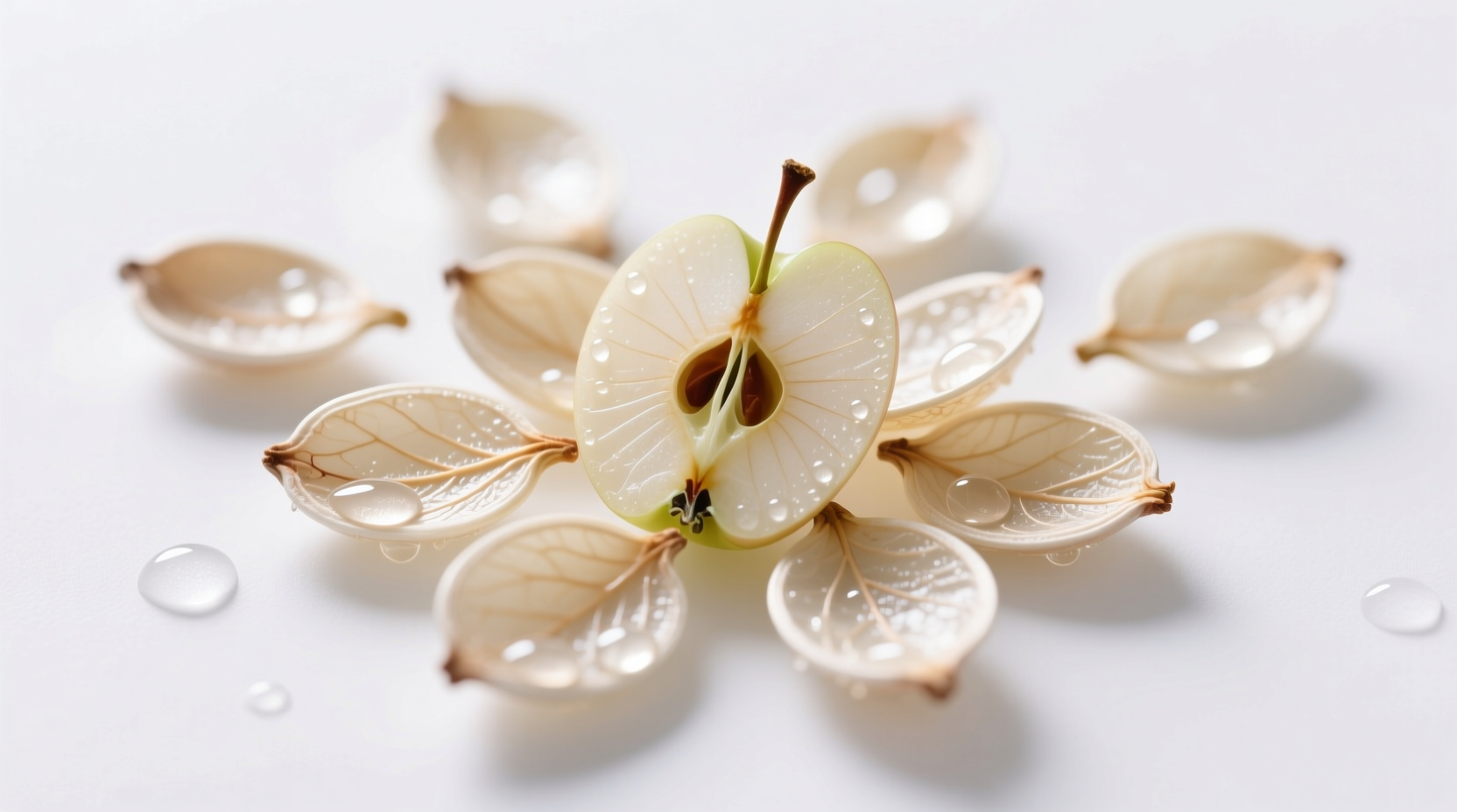 Close-up of apple seeds on white background