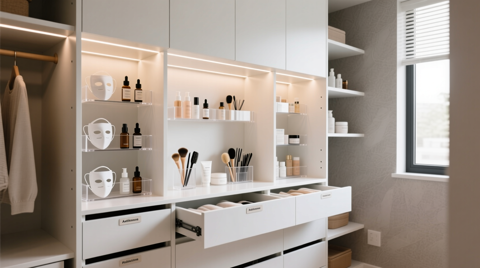 closet organization tips for masks skincare tools