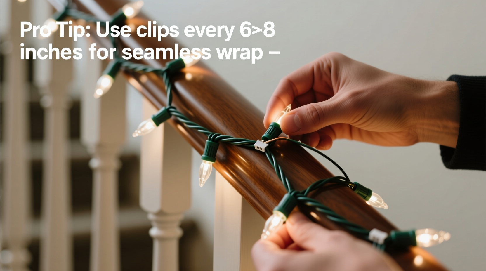 how to wrap christmas lights around curved banisters without visible gaps or sagging wires