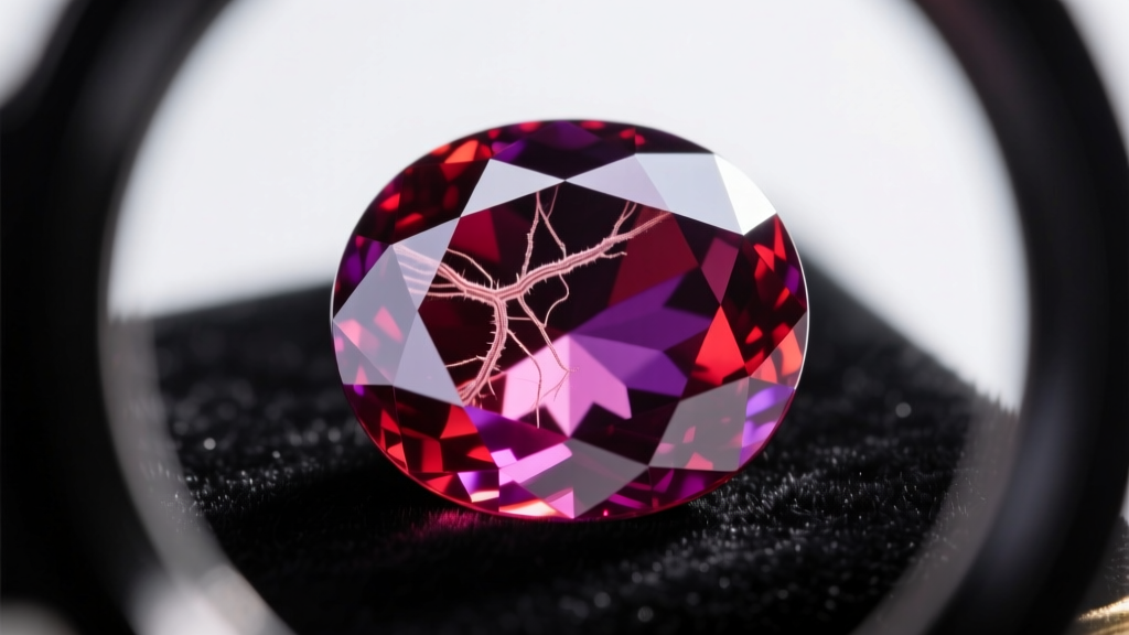 View through a loupe examining the facets of a Mozambican ruby to check for natural silk inclusions and subtle color zoning.