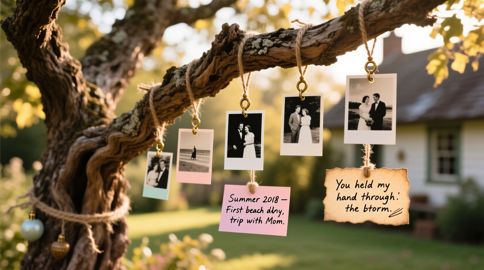 how to create a memory tree with photo ornaments and tiny notes