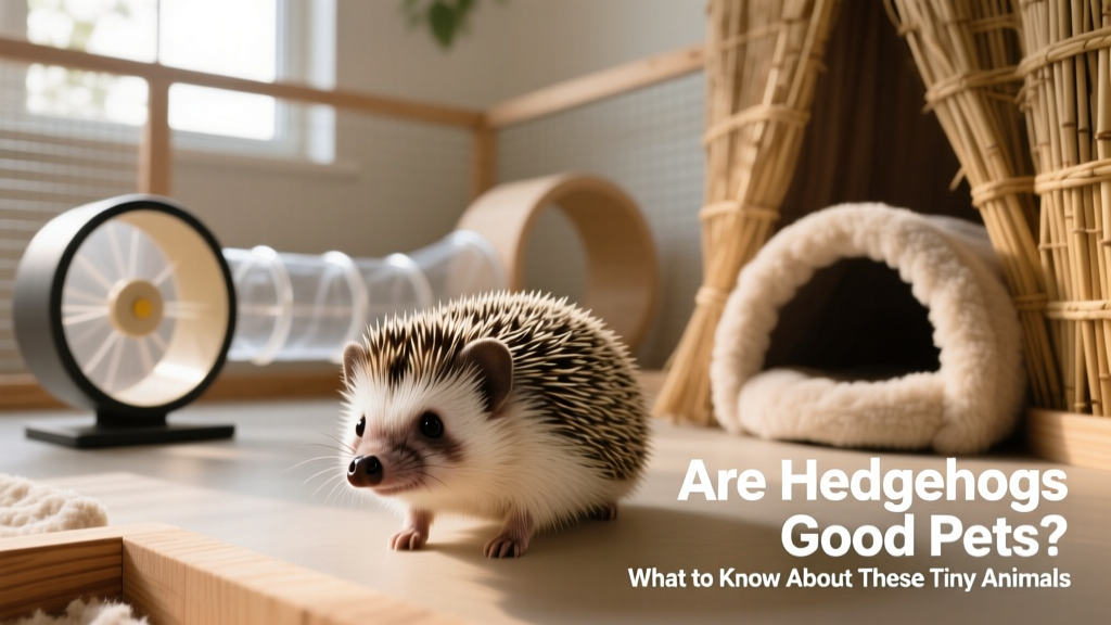 A hedgehog exploring a spacious enclosure with a solid-surface exercise wheel, tunnels, and a cozy fleece-lined hideout
