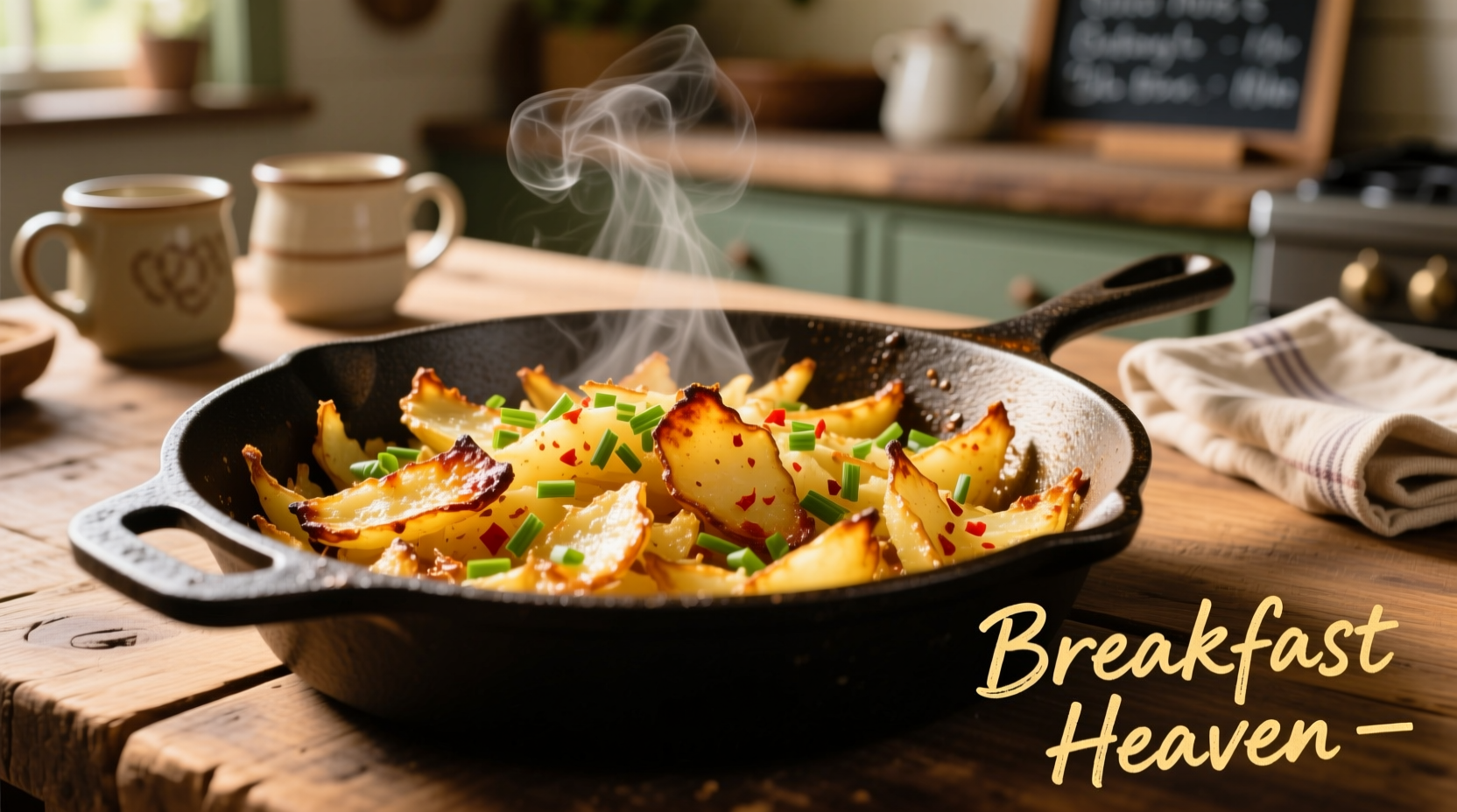 Golden shredded potato hash in cast iron skillet