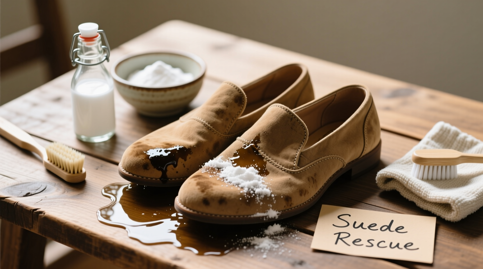 how to clean suede shoes after rain damage using pantry staples