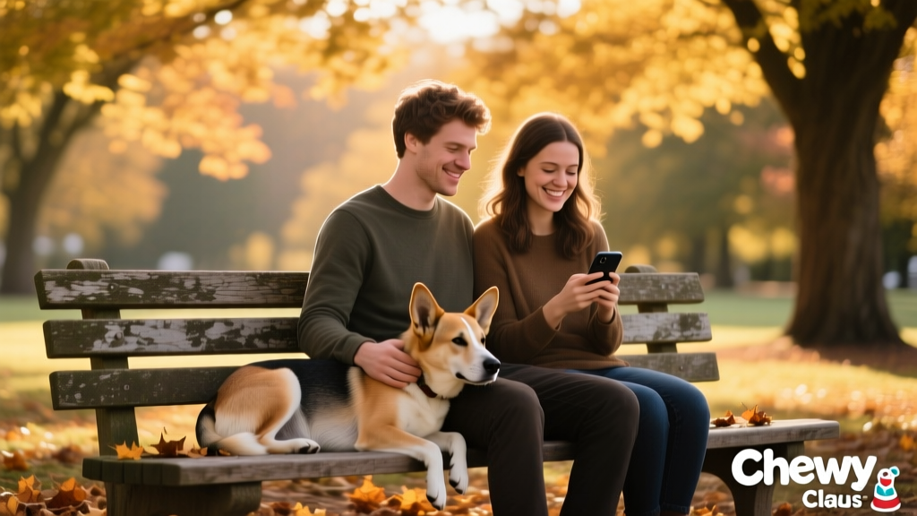Brooke and Dray sitting side-by-side on a park bench, Dray resting his head on her knee as she scrolls on her phone