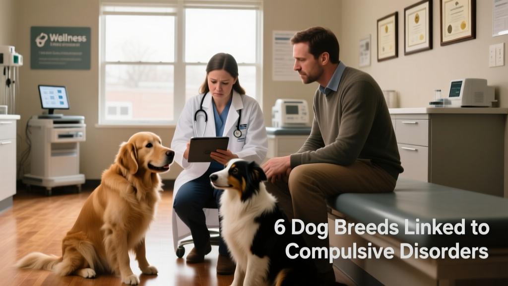 Veterinarian reviewing genetic test results with a dog owner during a clinic visit