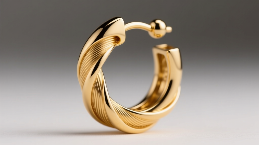 Close-up of an internally threaded 14k gold helix hoop showing precision machined threads and a seamless bead closure mechanism.