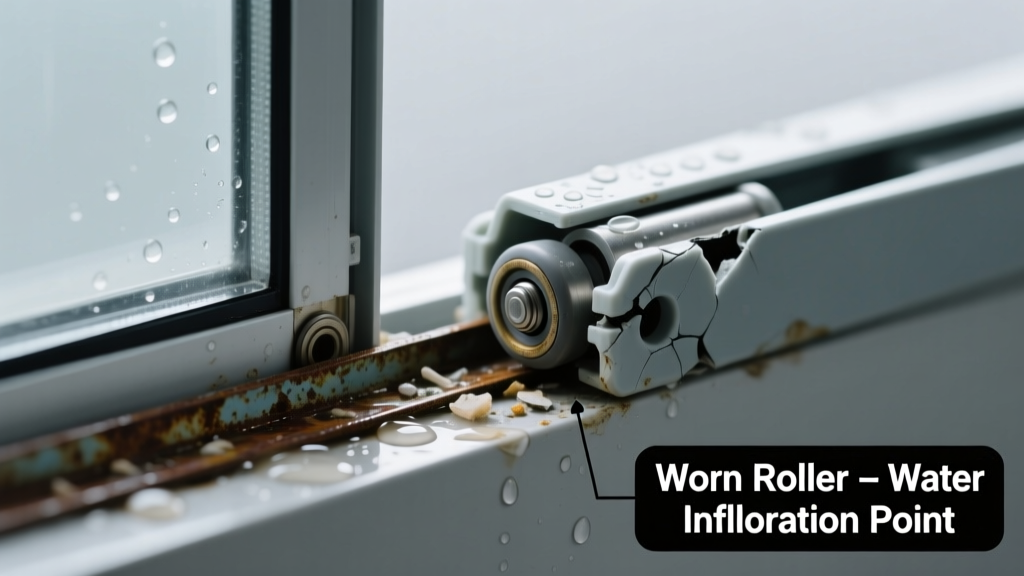 Sliding Glass Door Roller Worn & Leaking Water: Quick Diagnosis