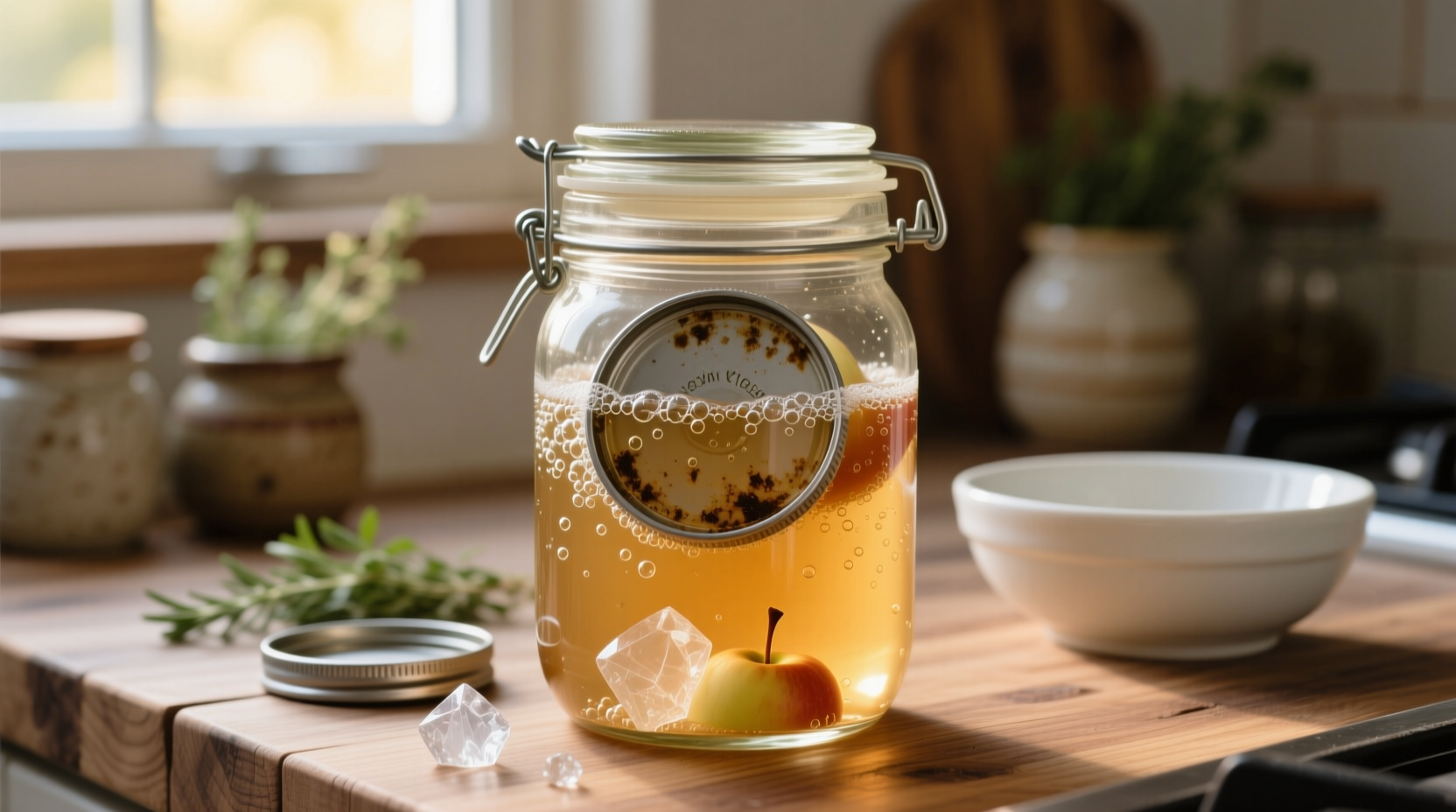 eco friendly cleaning vinegar soak for bottle lids