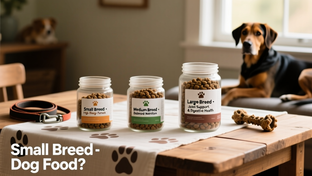 Side-by-side comparison of kibble formulations tailored for small, medium, and large breed adult dogs