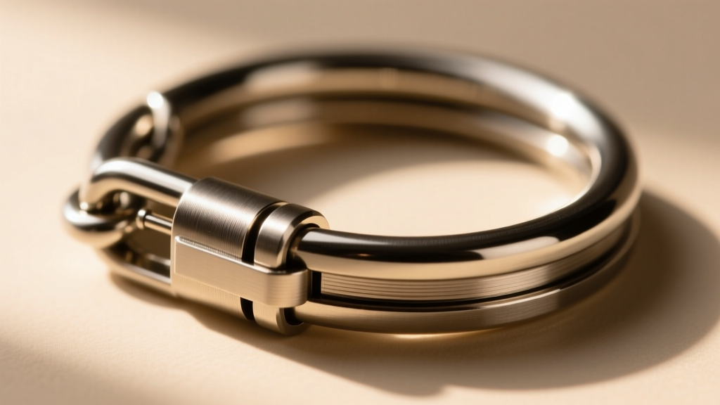 Macro shot of an 18-gauge hinged clicker closure on a bi-metal linked hoop, showing the flush pin and seamless joint detail.