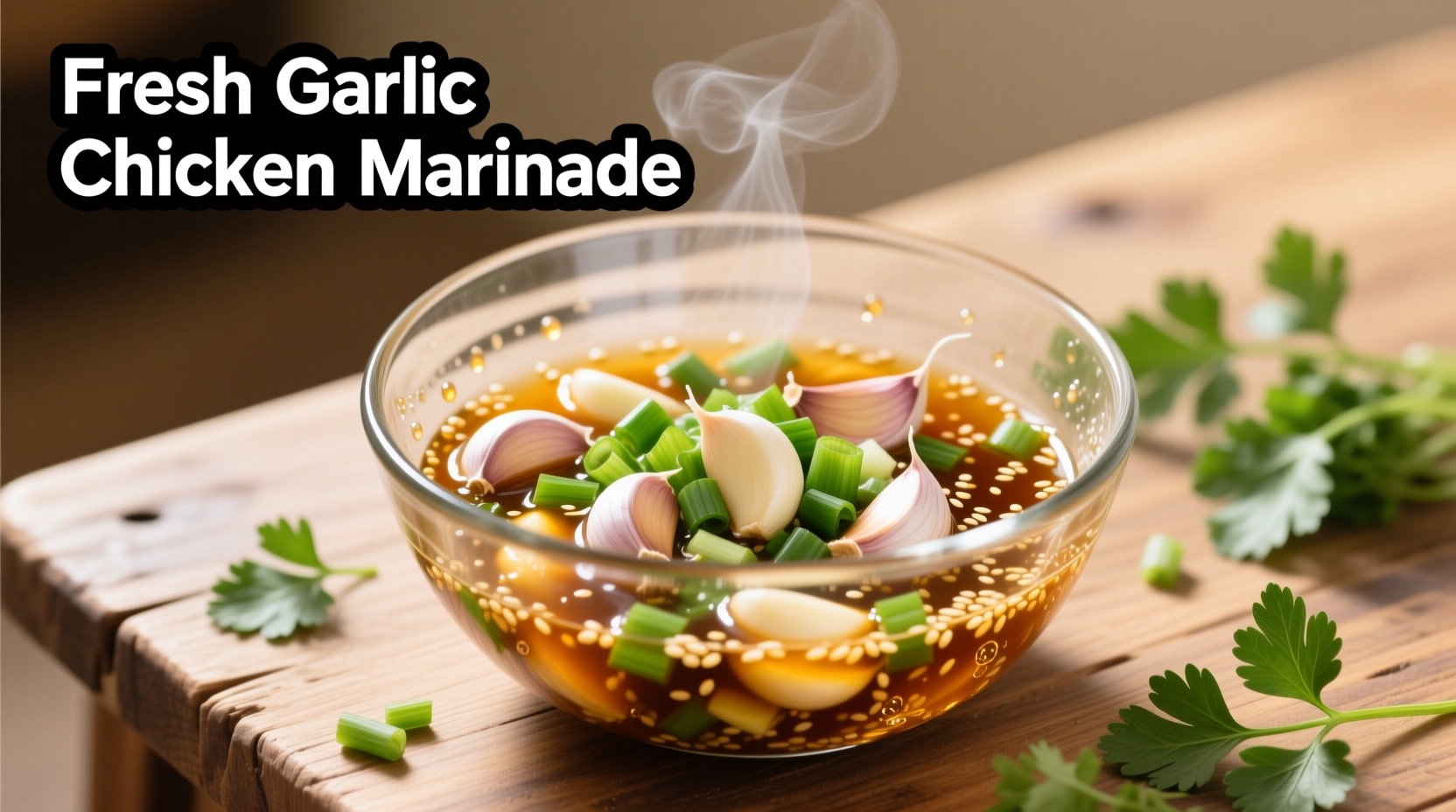 Fresh garlic chicken marinade in glass bowl