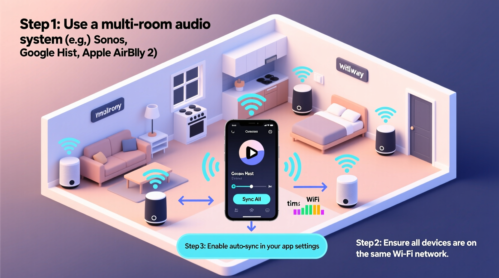 how to stream music to multiple rooms without syncing issues