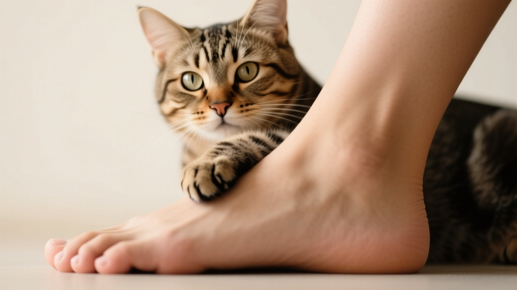 Cat Paw Resting on Your Ankle: Guard Behavior