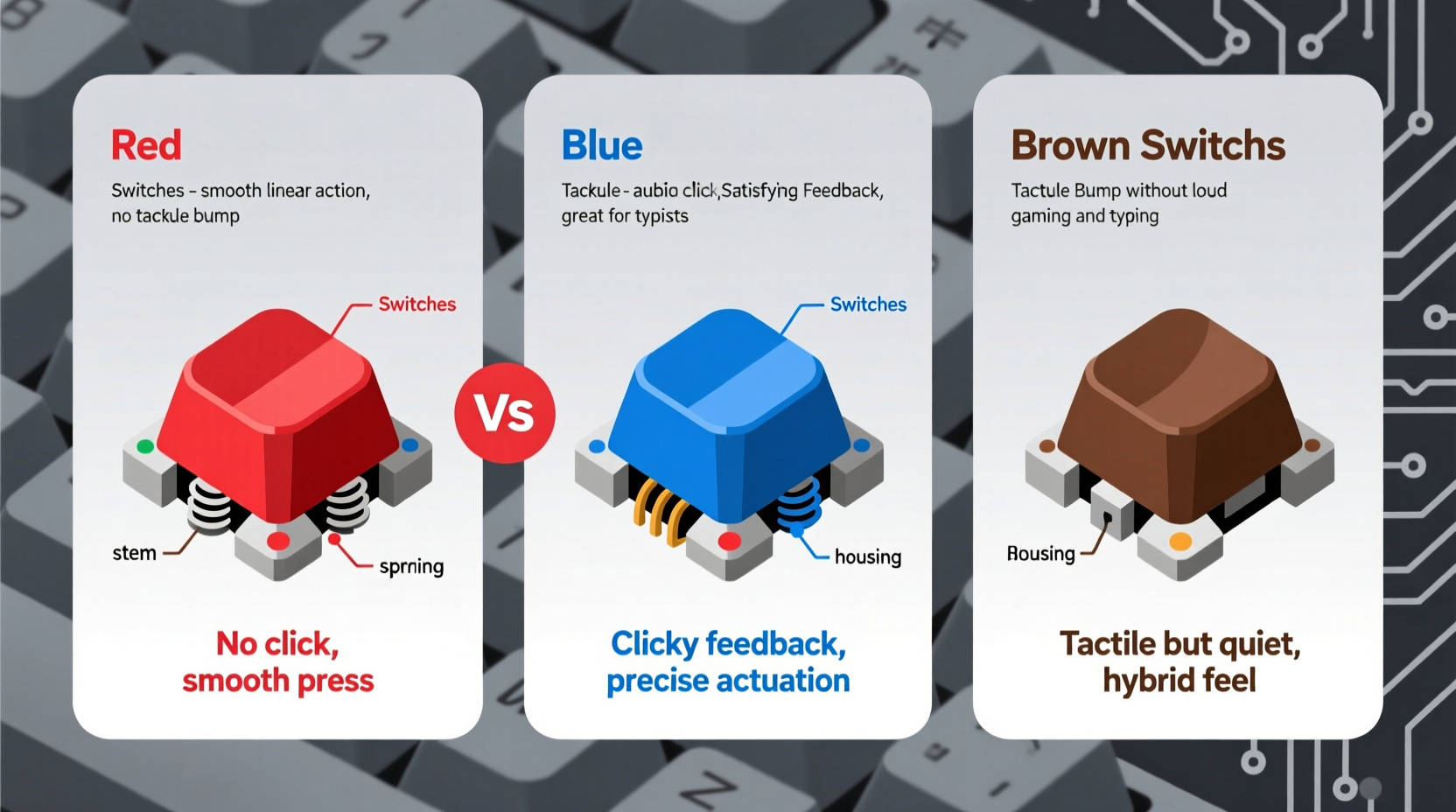 Mechanical Keyboard Switches For Gaming Red Vs Blue Vs Brown Explained ...