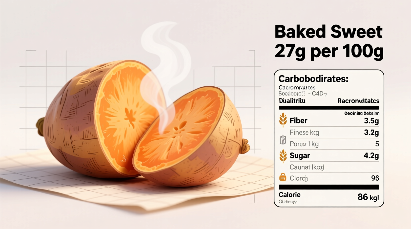 Nutrition facts of baked sweet potato showing carb content