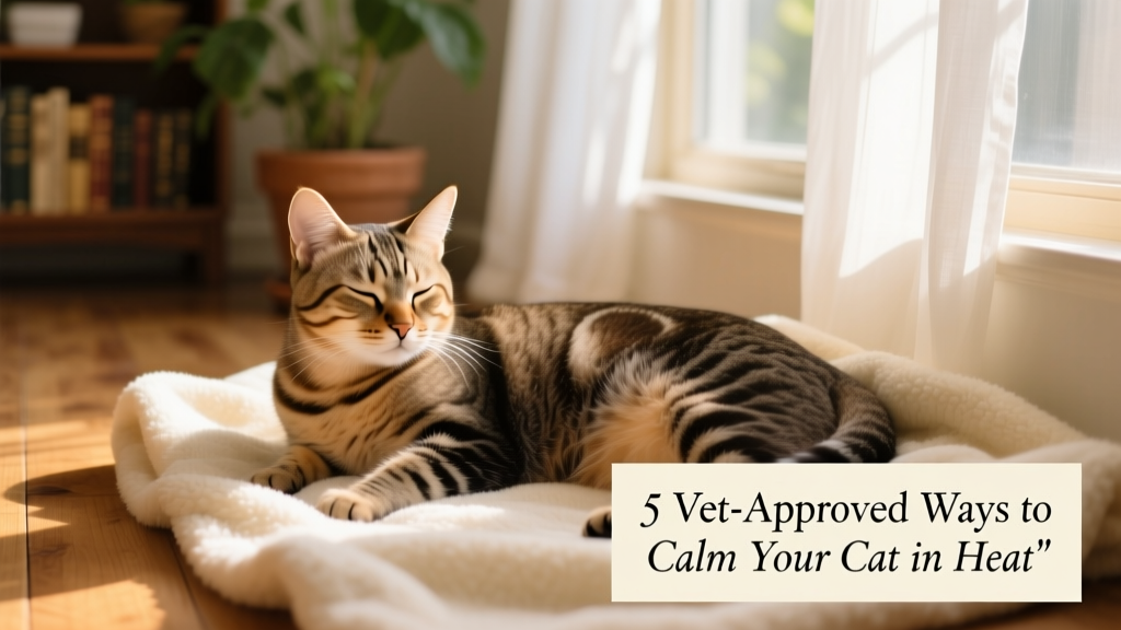 Close-up of a calm, relaxed cat lying on a soft blanket near a sunny window