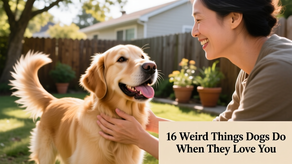 owner petting a happy dog