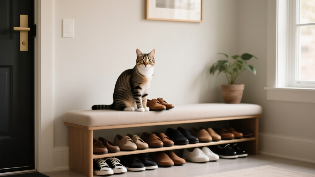 Why Cats Sit on the Entryway Shoe Storage Bench
