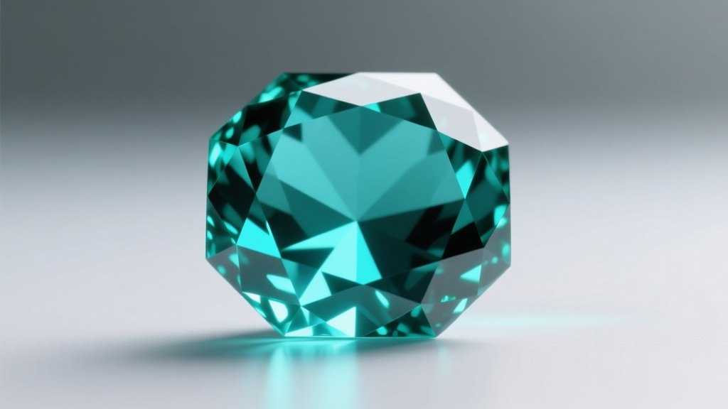 Macro photography of a lab created emerald showing vivid bluish-green color and minimal inclusions under a gemological microscope