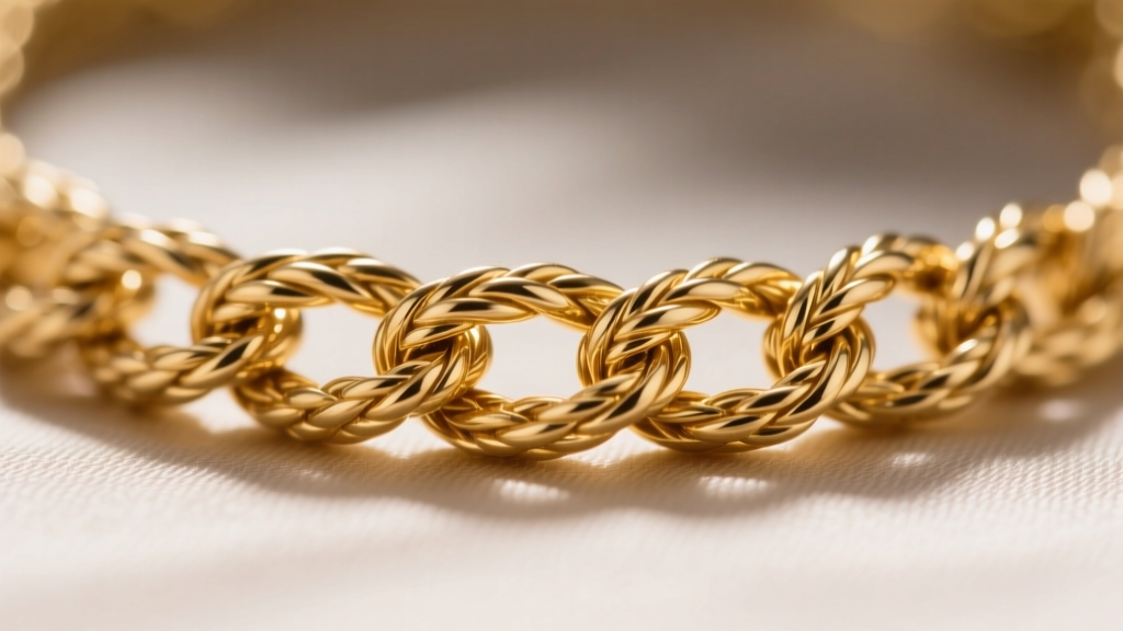 Close-up of a 4mm 18k Italian rope chain under a loupe, highlighting the intricate twisted metal links and secure soldered joints