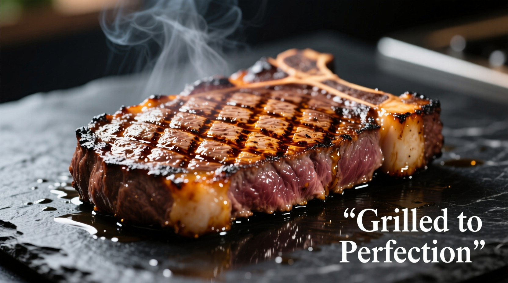 Perfectly grilled New York strip steak with crosshatched sear marks