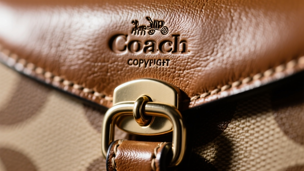 Close-up of the back of a vintage Coach pendant highlighting the deeply stamped copyright Coach hallmark and original lobster claw