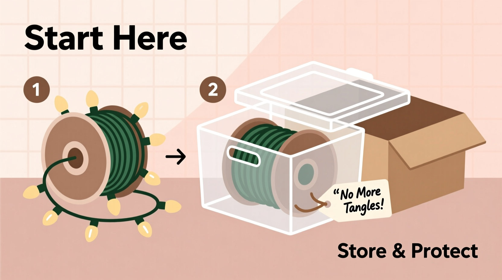 how to prevent tangled christmas lights using storage reels and boxes