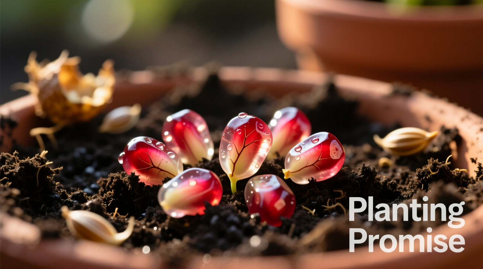 Pomegranate seeds ready for planting in soil