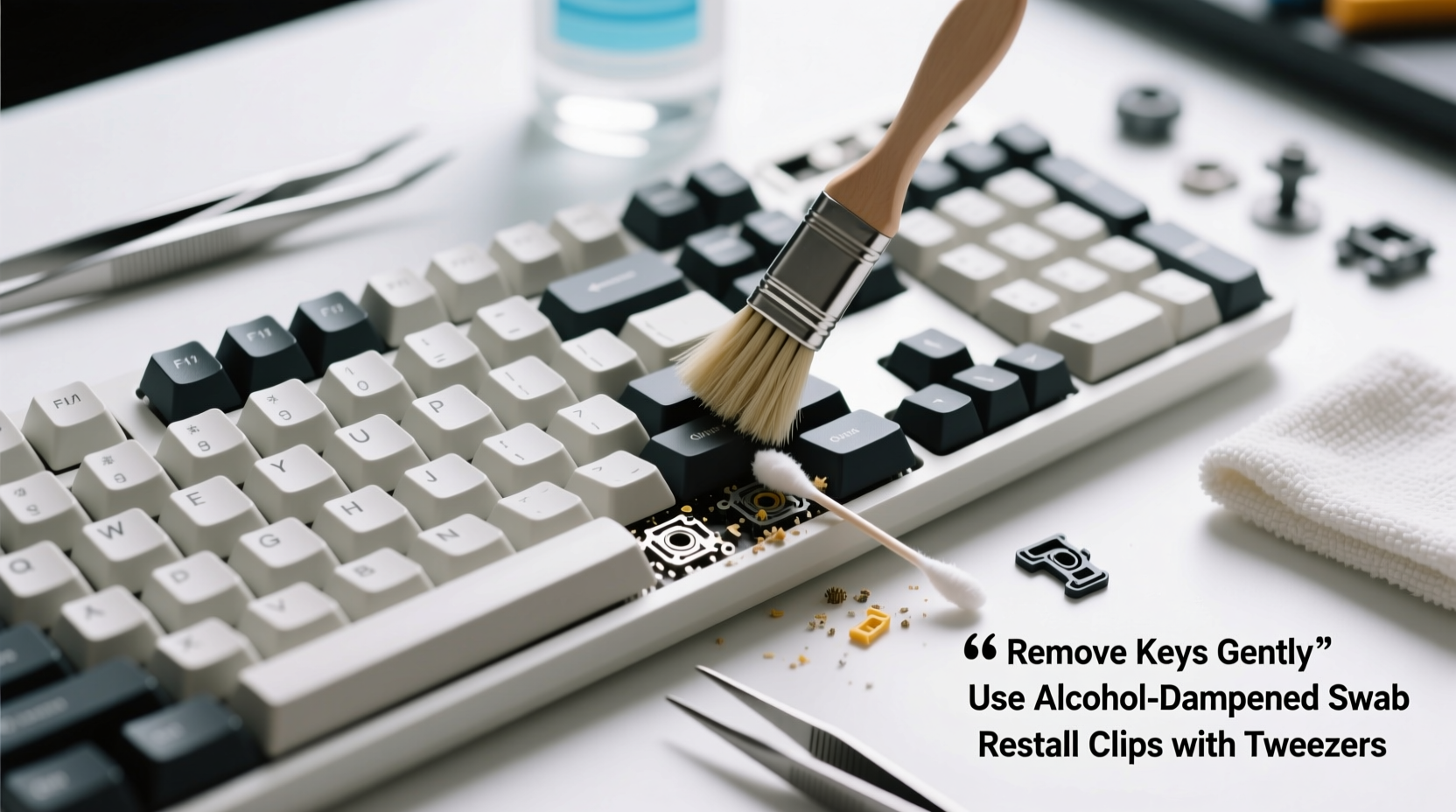 how to clean keyboard keys without losing small parts