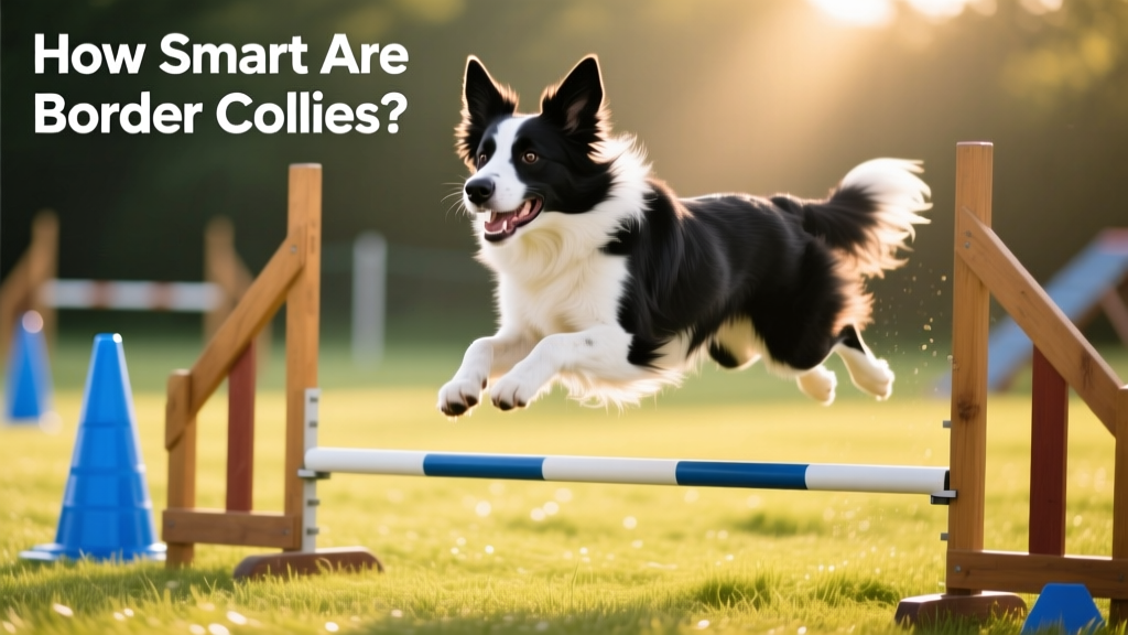 A joyful Border Collie leaping over a low agility hurdle, ears flying, eyes bright with engagement and confidence