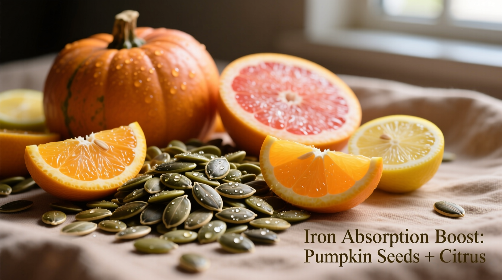 Pumpkin seeds with citrus fruits for iron absorption