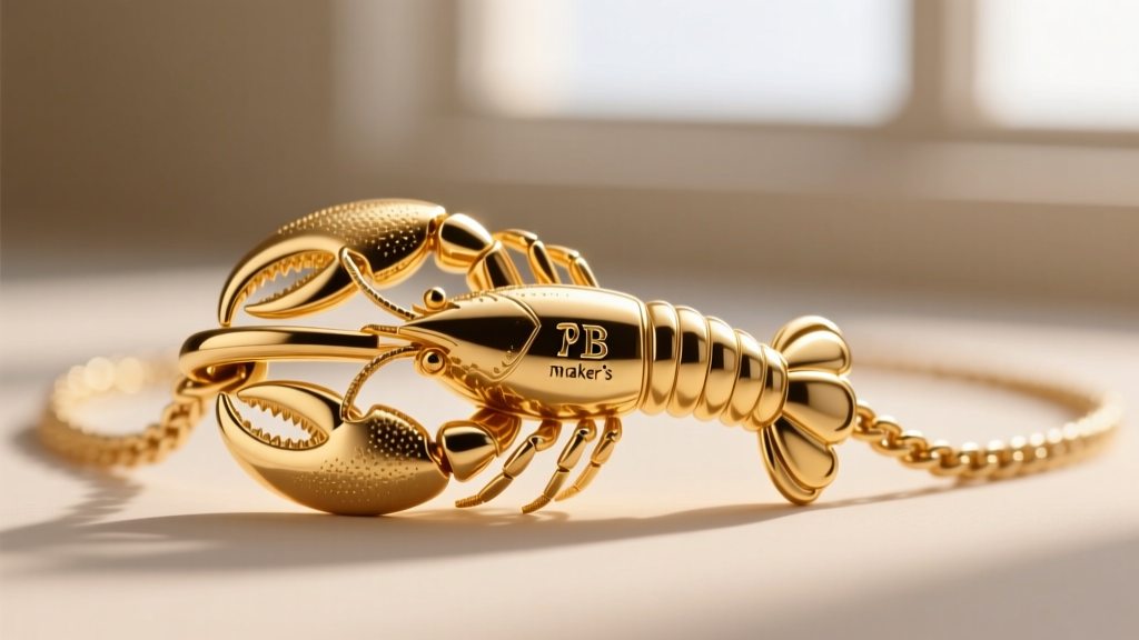 Macro photograph of a luxury Italian gold necklace lobster clasp showing the 750 hallmark and PB maker's mark engraving clearly.