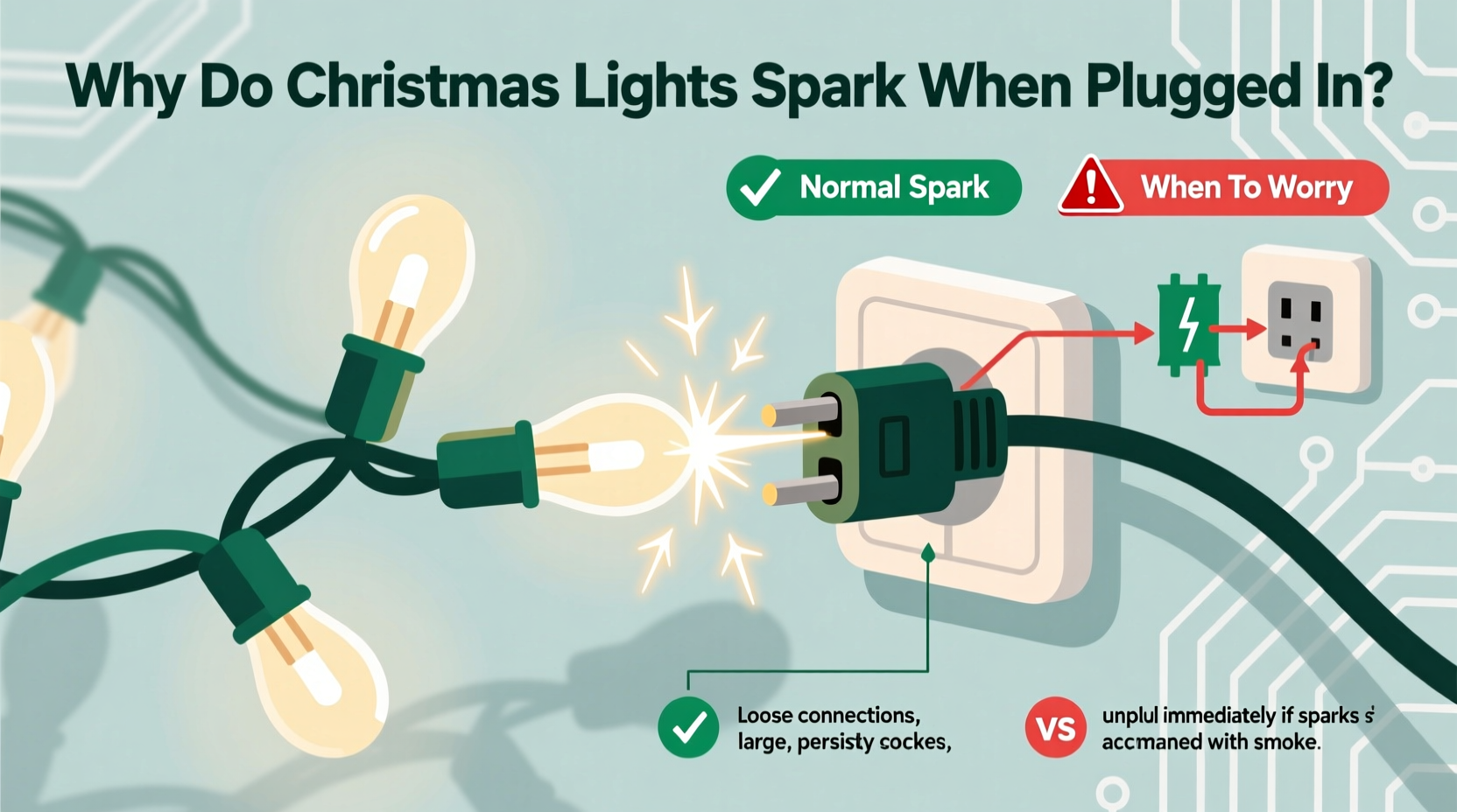 why do christmas lights spark when plugged in and when to worry