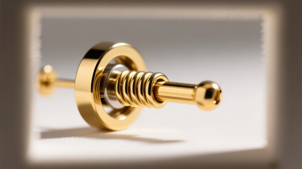Macro photo of a La Pousette locking earring back on an 18-gauge gold post, showing the internal spring clutch security mechanism detail