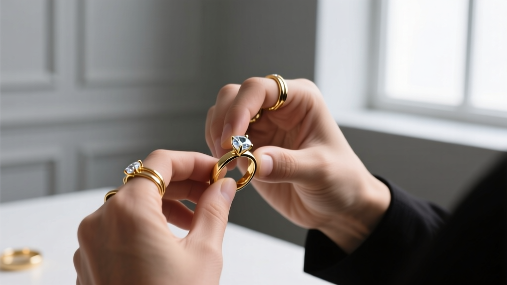 Jeweler's hands using a 10x loupe to inspect the pavilion facets of a round brilliant diamond in a well-lit gemological workspace