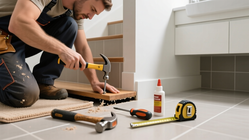 Fixing a Loose Stair Tread in the Bathroom