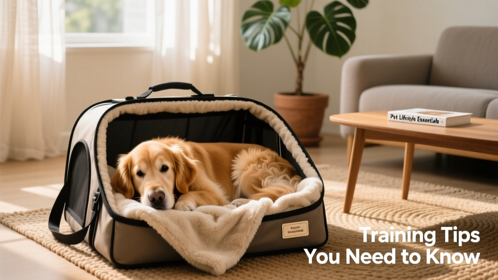 A calm, relaxed dog resting comfortably inside a well-ventilated, soft-sided carrier with a cozy blanket