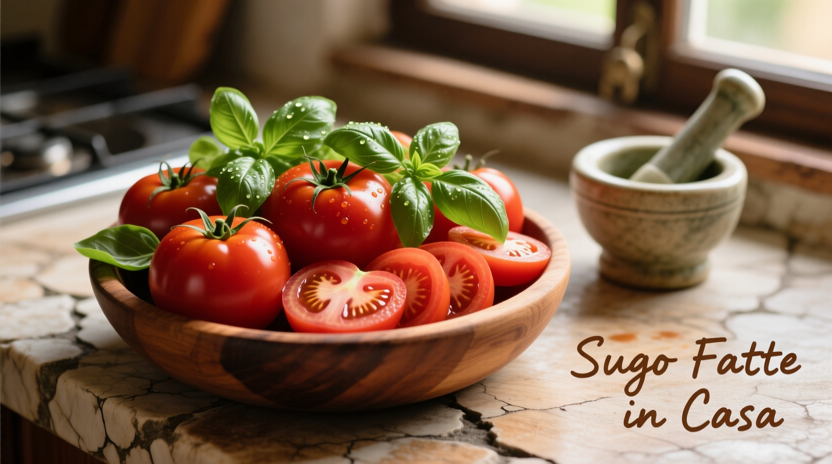 Fresh tomatoes and basil for traditional tomato sauce