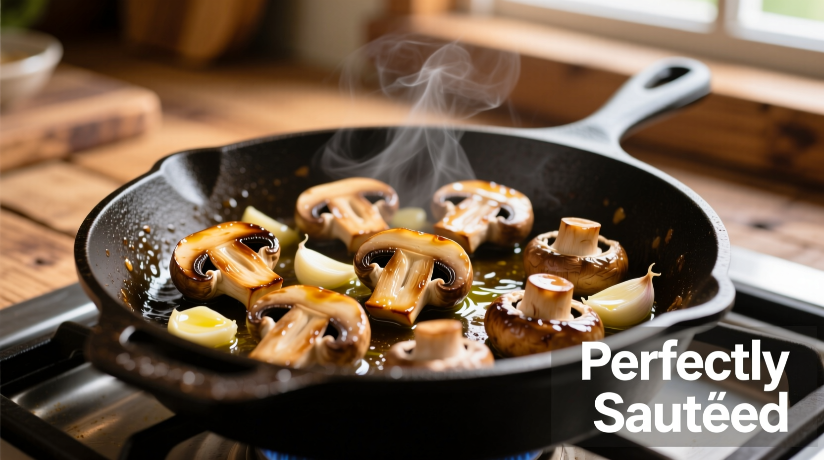 Perfectly sautéed garlic mushrooms in skillet