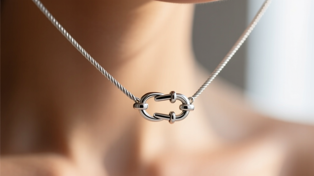 Sterling silver 1.5mm cable chain threaded through a pendant bail, highlighting a secure lobster clasp against blurred skin.