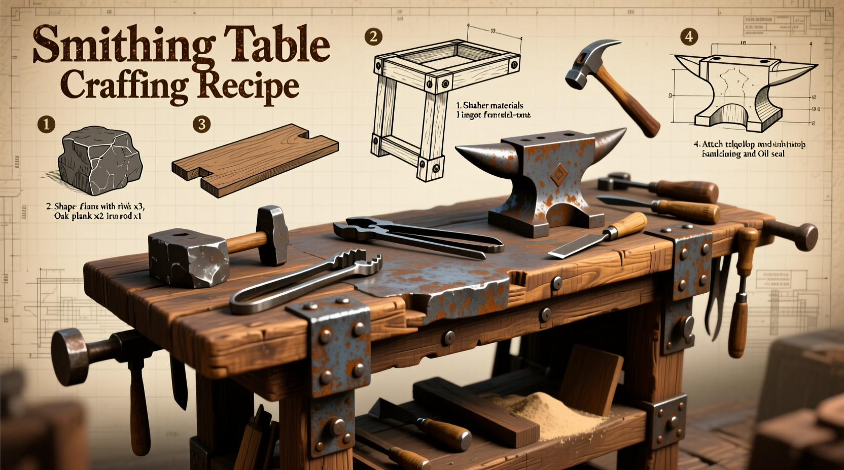 Smithing table crafting recipe visual guide
