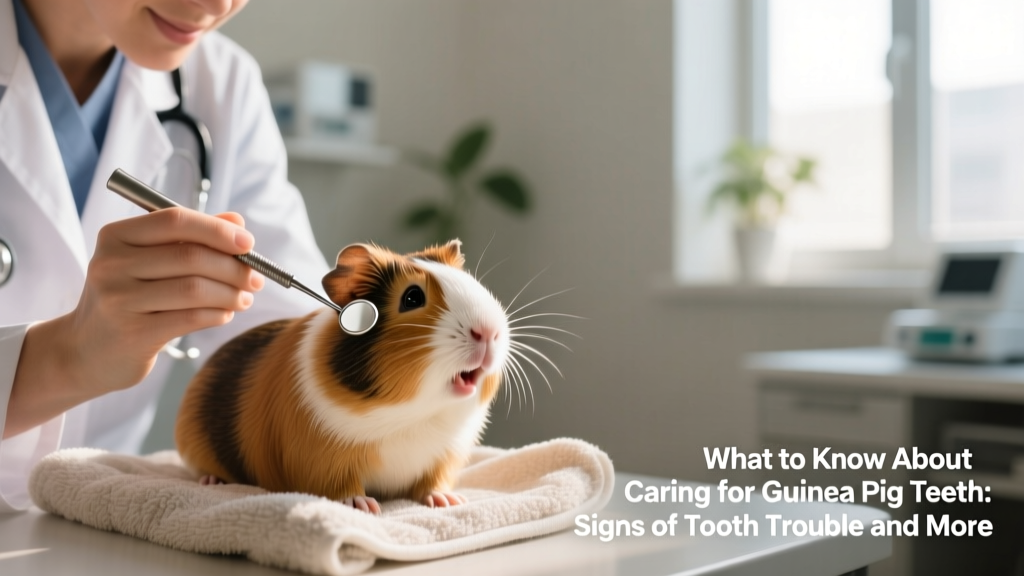 Veterinarian gently examining a guinea pig's mouth with a speculum during a routine checkup