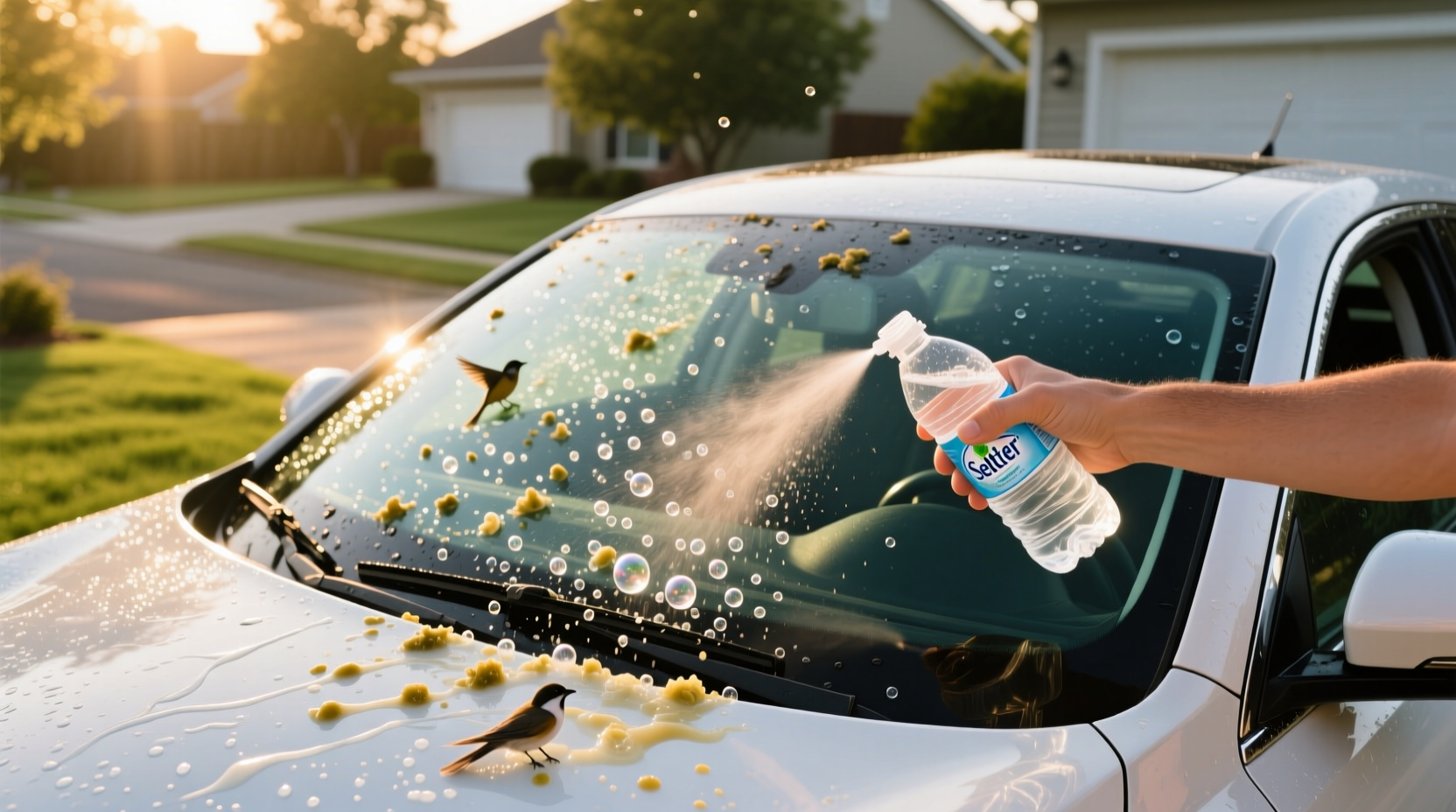 remove bird droppings from your car with seltzer water