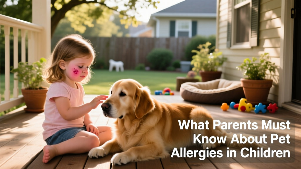 Young girl with allergic reactions to a dog