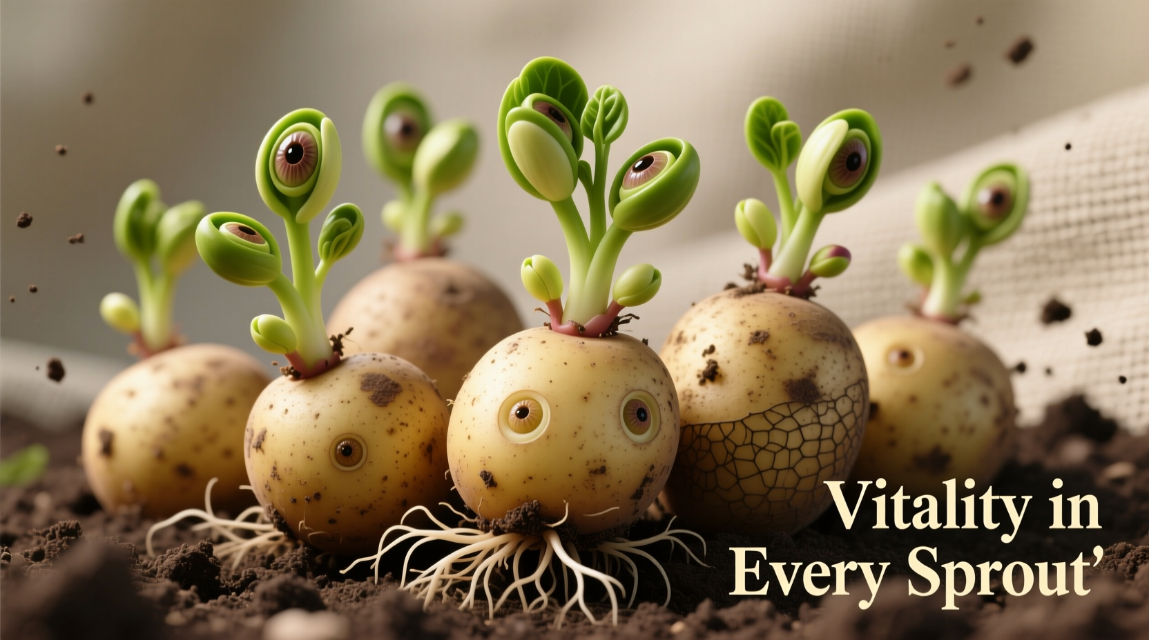 Healthy chitted potato starters with robust sprouts