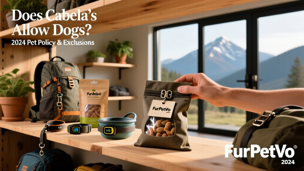 Shelf display at FurPetVo featuring dog treats, leashes, and adventure-ready gear