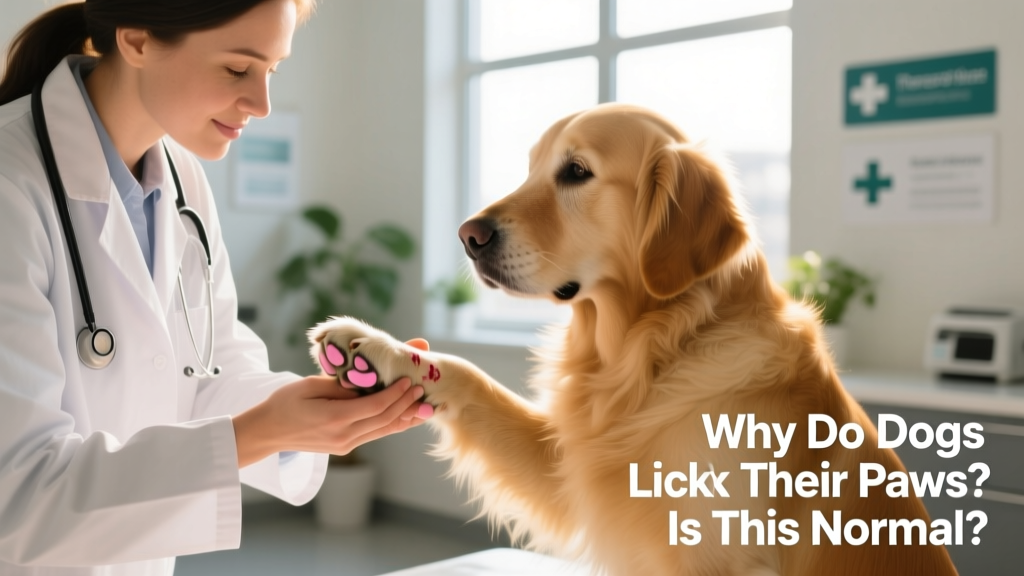 Veterinarian gently examining a dog's paw during a wellness check
